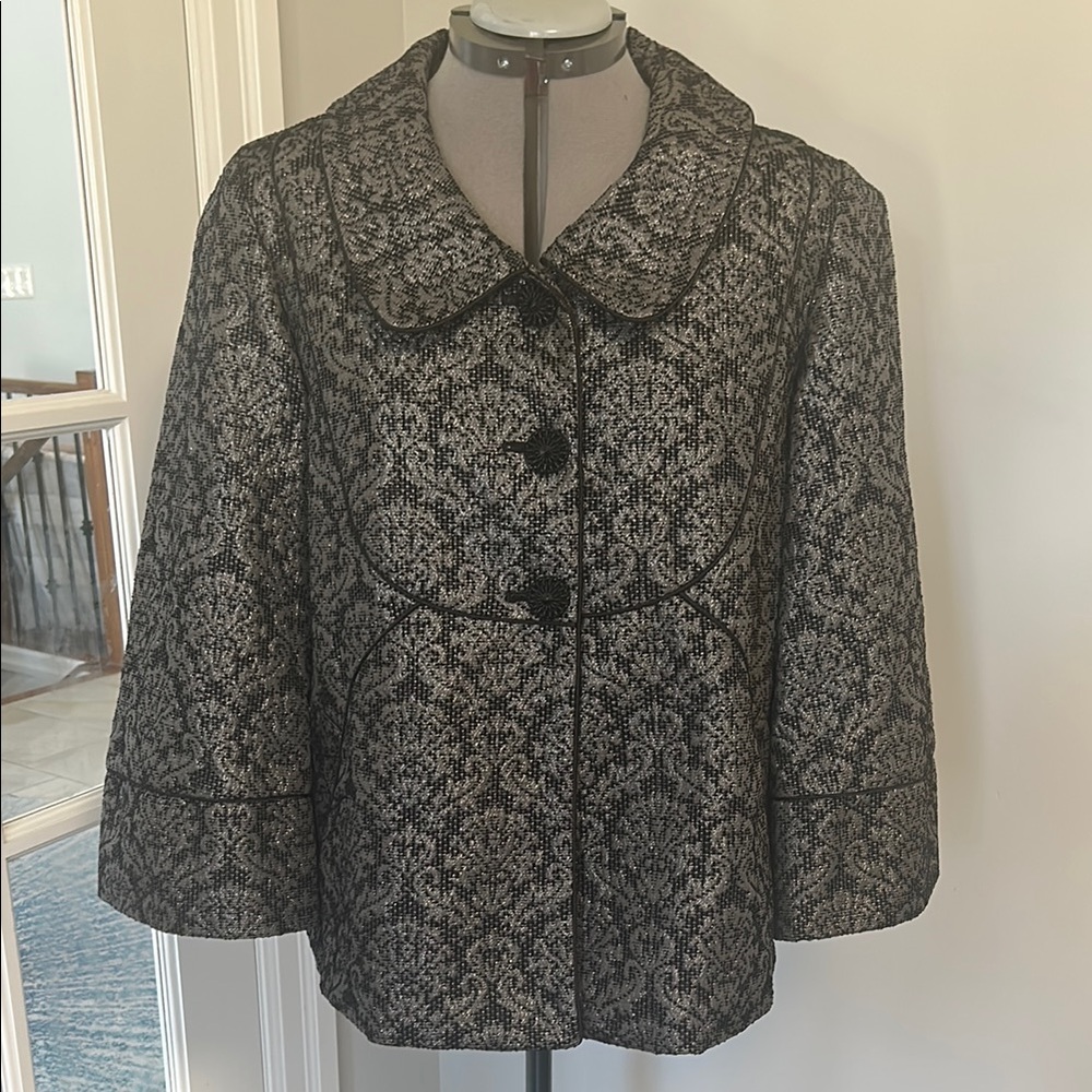 Oscar de la Renta Black and Gray Brocade Jacket